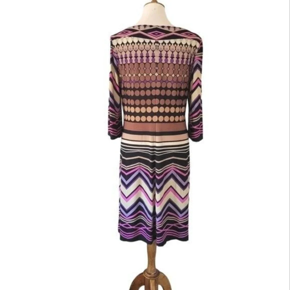 Donna Morgan 90s‎ Geometric Polka Dot Boat Neck Sheath Dress Purple Tan Black